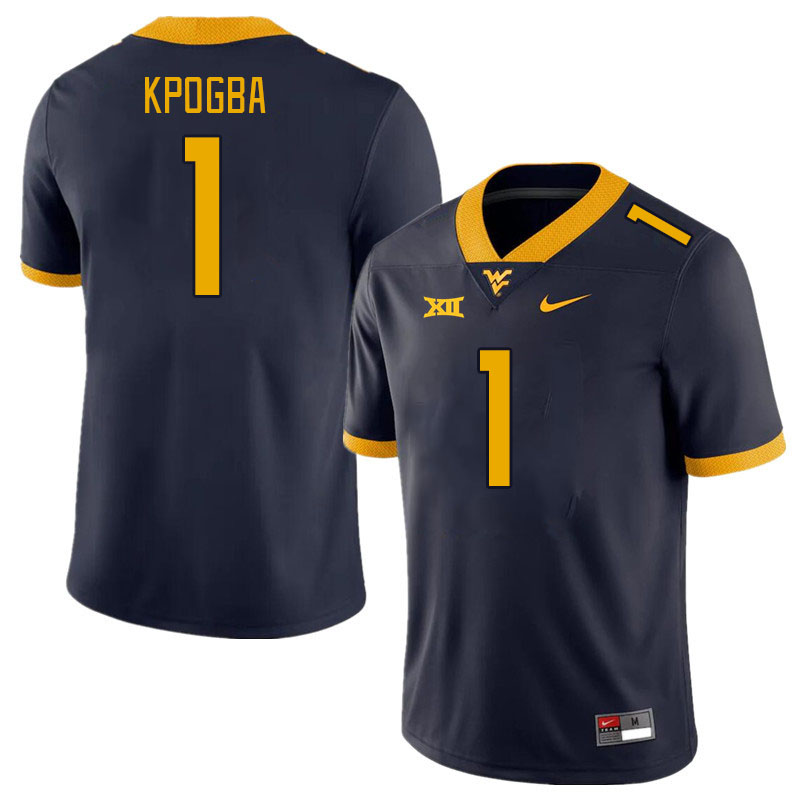 Men #1 Lee Kpogba West Virginia Mountaineers College Football Jerseys Stitched Sale-Navy - Click Image to Close